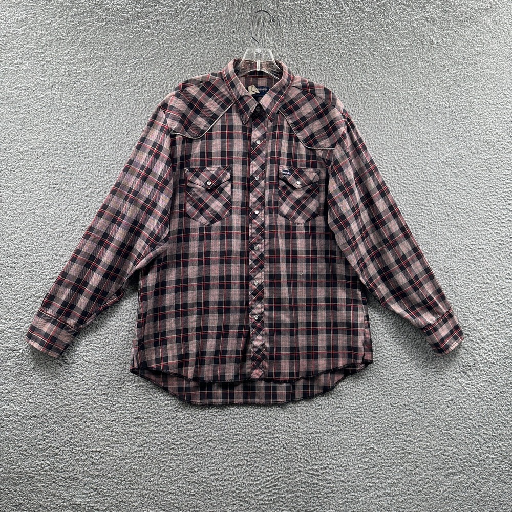 Vintage Wrangler Mens Western Shirt XL Plaid Pearl Snap Long Sleeve Cowboy Rodeo